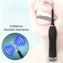 1支便携式成人电动牙刷，集牙垢去除和牙刷功能于一体，电动牙线器配有可替换刷头，可去除牙菌斑并美白牙齿，电池容量：400mAh，USB充电式家用电动牙刷，口腔护理工具，圣诞礼物，节日礼物！ - 黑色 - 查看 6