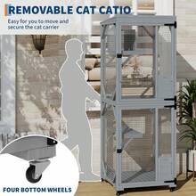 Corral para Gatos Exterior para Patio, Catio de Madera Portátil con 4 Ruedas - Gris - Ver 3