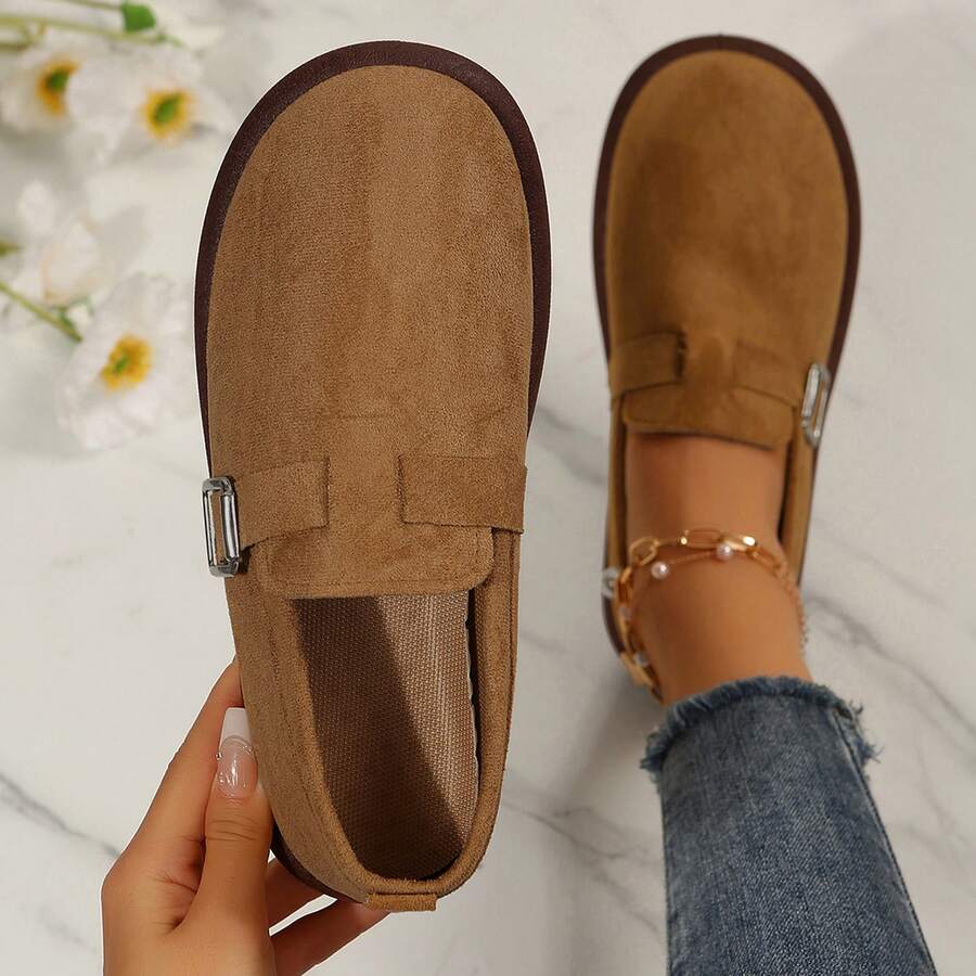 Travel Spring Fall Shoes For Women Ladies Shoes Loafers Flats Outdoor Walking Cozy Padded Suede Clogs Adjustable Buckle Rounded Toe - 紫紅色 - 查看 1
