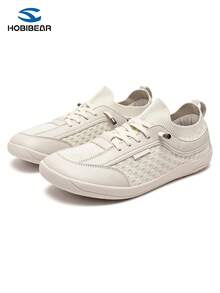 HOBIBEAR 男女通用套脚运动鞋，不对称印花，柔软橡胶鞋底，宽楦设计，舒适耐穿，高品质欧美步行鞋 - 米色 - 查看 3