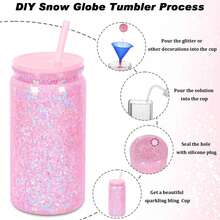 8/4pcs 16oz Double Wall Glass Tumbler, DIY Glitter Mason Jar Cup With Lid, Straw And Silicone Plug - Hand Wash, BPA & PVC Free - Multicolor - View 7