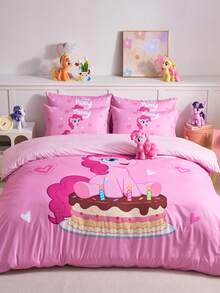 MY LITTLE PONY 2/3件套小马宝莉床上用品套装，可爱卡通图案，透气柔软，抗起球，家用纺织品，房间装饰，包含1个被套和1/2个枕套（不含被芯），适用于单人床/双人床/大号床/特大号床，四季皆宜，可机洗，精美礼品，粉色 - 彩色 - 查看 7
