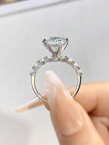 1 chiếc nhẫn Moissanite Aurora 6 chấu tinh xảo 3 carat, bạc Sterling S925, nhẫn đính hôn sang trọng, nhẫn hứa hẹn, nhẫn kỷ niệm, quà tặng trang sức cho nữ, quà Giáng sinh. - Nhẫn moissanite sáu ngạnh-3ct - Xem 3