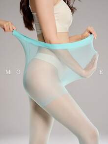 MOIRÉALLURE 1Pair Solid Color Suitable For Daily Life Basic Sheer Tights - Mint Blue - View 5