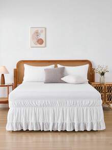 1件白色蝴蝶结荷叶边床裙，可爱波西米亚农舍风格，可水洗透气轻盈面料，卧室及房间装饰，理想礼物，浪漫卧室点缀 - 白色 - 查看 10