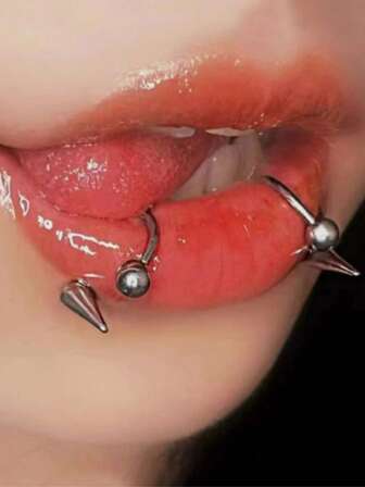 2pcs Retro Punk Goth Lip Ring, Fashionable Casual Accessories