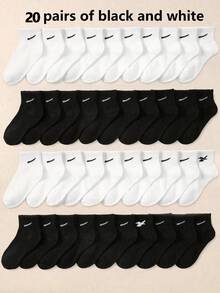 20 Paar Kinder Schwarz & Weiß Kurze Socken, Sportsocken, geeignet für Alltag/Lässig, für Jungen & Mädchen, Ganzjährig, atmungsaktiv, weich, bequem (1-16 Jahre alt) Jungen Knöchelsocken - Verschiedenfarbig - Übersicht 19