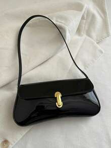 Women's Vintage Faux Oiled Leather Flap Decor One Shoulder Underarm Bag, Suitable For Dating, Outing, PartySuitable For Shopping, Wallet, Shopping, Young Women, College Students, Newcomers, White-Collar Workers. Very Suitable For Office, College, Work, Business, Commuting, Outdoor Activities, Travel And Outings - màu đen - Xem 5