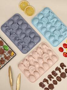 1pc Creative 18-Cavity Silicone Cake Mold, Easter Dinosaur Egg & Rabbit Shaped Silicone Cake, Ice Cream, Pudding, Jelly, Soap, Baking Mold DIY Tool