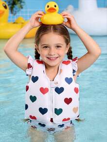 Cute Girls Pink Rainbow Floatation Swimsuit Top - Buoyancy Vest, Water And Beach Swimming Gear