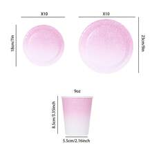 10/20/30pcs,Gradient Pink Party Tableware Set With Elegant Light Pink To Soft Magenta Ombre 7inch And 9inch Paper Plates,Shimmering Paper Cups,Pastel Sprinkle Dinnerware Party Plates And 9oz Cups For Girl Woman Birthday Wedding Showers,Anniversary - Multicolor - View 7