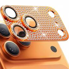 Orange Kameraobjektiv-Schutz mit Strass, kompatibel mit iPhone 17/17 Pro Max/17 Pro/17 Air Serie, hochauflösend, einfach zu installieren, stoßfest, verschleißfest, hohe Härte, leuchtende Farbe, perfekte Passform - Orange - Übersicht 9