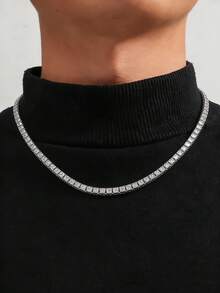 1pc Men's Simple And Versatile Diamond Necklace - Multicolor - View 3