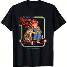 Caring For Your Demon Cat Retro Dark Humor T-Shirt - Black 4 - View 1