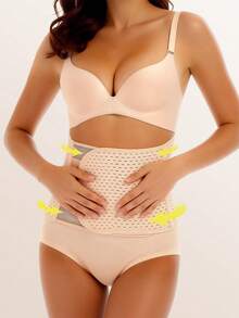 可调节产后托腹带，透气网眼设计腰部支撑塑身衣 - 杏色 - 查看 3