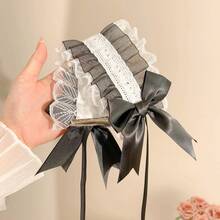 1pc Hair Bands For Women - Lace Bow Double Clip Lightweight Hairband, Cute Maid Cosplay Black & White Accessory​ - 黑色髮帶 - 查看 7