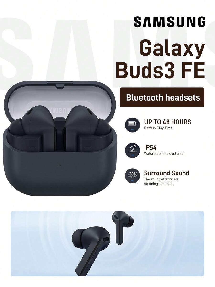 Samsung 三星 Galaxy Buds 3 FE (2025) 真无线蓝牙耳机，主动降噪，强劲音效，通话清晰，持久续航，AI 免提功能 - 黑色 - 查看 1