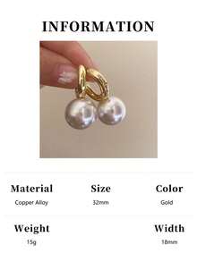 1 對女士時尚人造珍珠裝飾圈形耳環耳環 - 金色 - 查看 8