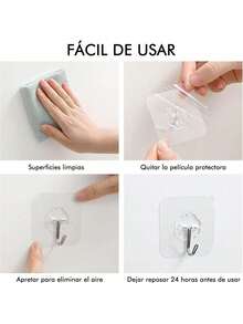 Estilo30 PCS Ganchos Para Pared,Ganchos Adhesivos Para Pared Transparentes,Clavos Adhesivos Para Cosas,Gancho De Acero Inoxidable Impermeable,Colgar Toallas,Para Cocina BañOVersióN Mejorada - 30 hojas de película transparente - Ver 11