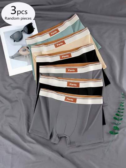paquete de 3 calzoncillos tipo bóxer para hombres, de colores aleatorios, cómodos, 95% poliéster, 5% spandex, tela de punto con estiramiento medio, adecuados para uso casual
