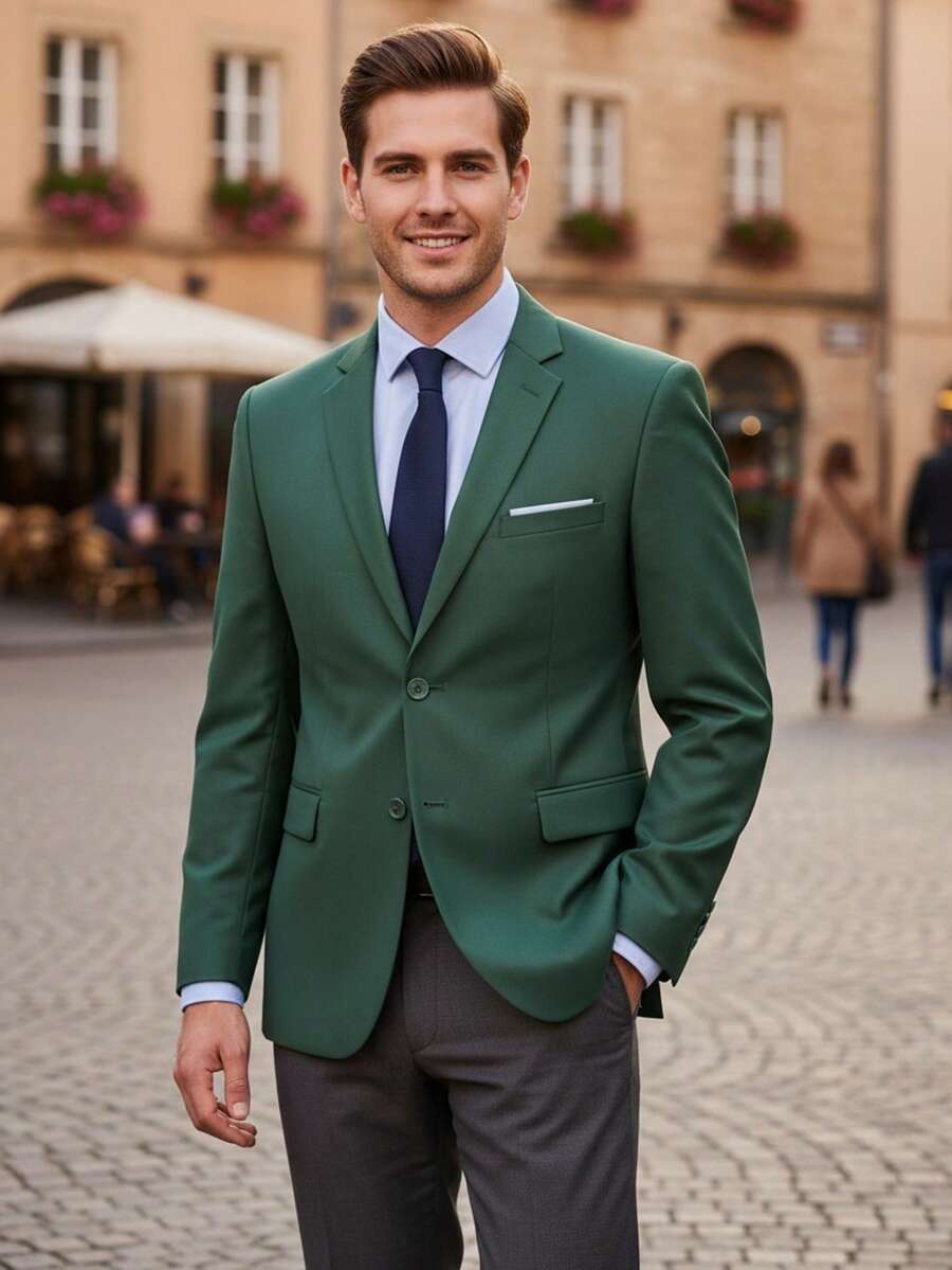 男士西装外套一件装，适合派对、商务宴会、户外旅行、休闲度假等场合，尺码 XS-XXXL，婚礼季适用。 - 墨綠色 - 查看 1