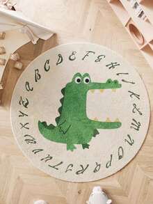 1pc Cartoon Crocodile & Letter Print Round Rug, Living Room Art Carpet, Animal Pattern Round Carpet, Living Room Art Mat, Home Decor, Round Rug, Suitable For Entryway, Stairwell And Transitional Spaces, Entrance Doormat, Stylish Design, Adds Unique Visual Effect - Soft, Washable, Applicable For Living Room, Bedroom, Study Or Balcony; Room Decor, Party Decor, Holiday Gift; Washable, Modern Style Rug Carpet Decor Carpet - Multicolor - View 1