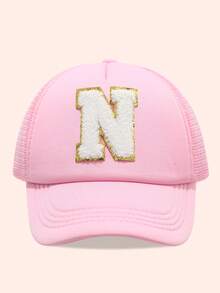 1顶儿童粉色26字母网眼棒球帽，男女通用幼儿遮阳帽，适合户外活动和日常佩戴，防紫外线 - 金標-粉海綿帽 - 查看 75