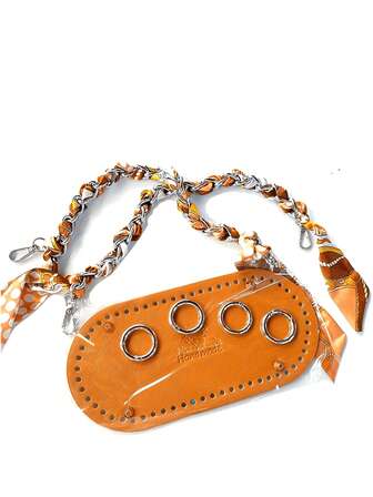 7 piezas de materiales de artesanía de bolso tejido de estilo europeo y americano | 2 toallas + asas de bolso de cadena metálica + 1 fondo de bolso de cuero PU + 4 conectores de cierre de resorte, para hacer una cartera DIY