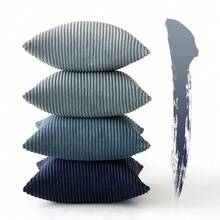 [Free Shipping]MIULEE Boho Farmhouse Throw Pillow Covers 16x16 Inch Set Of 4 Western Neutral Decorative Cushion Covers Soft Modern Coastal Corduroy Home Decor For Couch Bed Sofa Living Room Dark Blue Navy Series - 深藍色,16英寸x16英寸,4件裝 - 查看 5