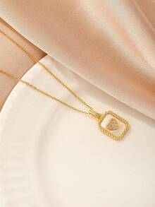 1pc Geometric Heart Pendant Necklace, Minimalist Chic Fashionable Jewelry, Versatile For Daily And Commute (OPP Bag Packaging) - Yellow Gold - View 3