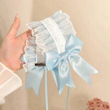 1pc Hair Bands For Women - Lace Bow Double Clip Lightweight Hairband, Cute Maid Cosplay Blue & White Accessory​ - băng đô màu xanh - Xem 7
