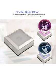 EstiloHilitand 4 Tipos de Base de Soporte de exhibición de Cristal Giratorio de luz LED de Colores para decoración del hogar (Las baterías no están Incluidas)(Rectangular)Versión mejorada - Espejo redondo, 2 luces LED, batería. - Ver 2