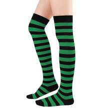 Zando Womens Thigh High Socks Striped High Knee Socks Knee High Socks For Cosplay Long Socks Over The Knee Leg Warmers,OneSize,GreenBlack - 綠黑 - 查看 4