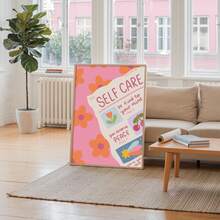 1幅多巴胺丹麦粉彩墙画，积极语录，自我关爱帆布印刷画|学院风美学励志语录装饰画，适用于卧室、客厅或办公室家居装饰，唯美粉色花卉海报，送给她的励志礼物，可选择无框或有框 - 彩色 - 查看 6