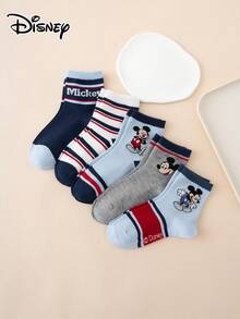 5 pares de calcetines de tripulación con estampado de rayas y letras de la serie Disney Mickey Mouse, calcetines deportivos transpirables, para todas las estaciones, tallas europeas y estadounidenses, cómodos, duraderos, de colores vibrantes, aptos para uso diario, de tela premium, sin sudoración - Multicolor - Ver 8