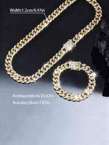 CVNANA 2pcs Set Golden Plated Men's Cuban Necklace With Bracelet Set Punk Style Unisex Hip Hop Luxury Choker Jewelry Set Exquisite Christmas Gifts Chains Necklace Fashion Jewelry Perfect Gift For Birthday, Valentine's Day,Father's Day - C - View 18