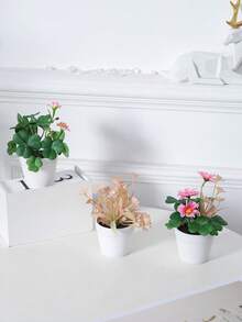 1/3 chậu cây giả mini bằng nhựa, chậu hoa màu trắng, trang trí bàn cho Ngày Valentine, đám cưới, tiệc tùng, nhà cửa, phòng khách, lò sưởi, văn phòng, cây giả bằng nhựa. - Nhiều màu - Xem 3