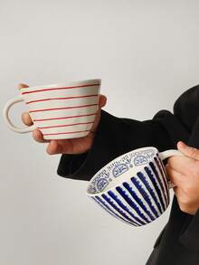 1pc Handpainted Minimalist Large Capacity Ceramic Mug, Household Breakfast Cup, Asymmetrical Niche Office Coffee Cup - Multicolor - View 7