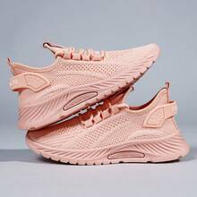 Women's Athletic Shoes, Available In Plus Sizes, Slip-On Design, Lightweight And Breathable Mesh Upper, Slip-Resistant And Shock-Absorbing, Machine Washable, Sporty Style, Tennis Shoes, Perfect For Everyday Wear, Running, Fitness, Travel, And Shopping, Making A Great Women's Day And Mother's Day Gift. - 粉色 - 查看 2