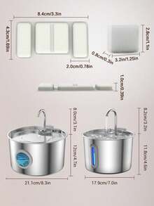 PETSIN 74oz/2.2L、108oz/3.2L 猫用饮水器，不锈钢自动宠物饮水器，适用于猫和狗，金属猫狗饮水器碗，带水龙头水位窗口，超静音泵，宠物饮水器，静音水碗分配器，猫用饮水器，易于清洁和安装，漂亮的水龙头设计，优秀的过滤系统