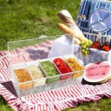 Large Chilled Condiment Server Caddy With 5 Removable Serving Tray, FREE Stainless Steel 5 Spoons, 5 Forks And 2 Tongs | Upto 80Oz Ice |  Material | Bar Accessories Fruit And Salad - Người phục vụ gia vị - Xem 4