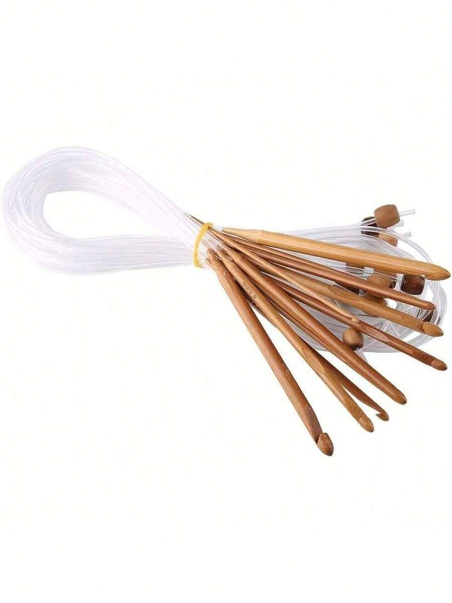 EstiloGanchos De Ganchillo Afganos, 12 Piezas/Juego De Bambú Carbonizado Ganchos De Ganchillo Tunecinos Afganos Con Cable, Alfombra Alfombra Tejer Agujas De TejerVersióN Mejorada - 1 - Ver 1