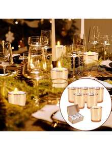 EstiloSet De 6 Candelabro Portavelas De Vidrio Para La Fiesta De Bodas,Soporte Para Portavelas Para Velas,Portavelas Para DecoracióN De Mesa,Cenas RomáNticas,Compromisos,Aniversarios-Dorado (Size B)VersióN Mejorada - 1 - Ver 7