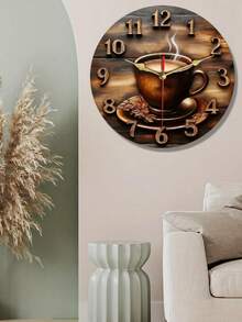 [Comfortable And Warm] A Rustic-Style Wooden Wall Clock With A Cozy Coffee Cup Design - Classic Style, Easy-To-Read Black Numbers, Very Suitable For Home And Office Decor, Living Room Clock.
