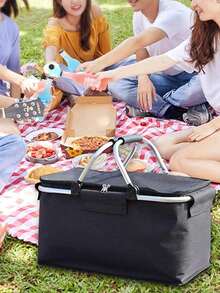 1pc Collapsible Picnic Basket, Grocery Basket, Collapsible Grocery Basket, Large Insulated Basket With Two Handles, Waterproof Lining, For Beach, Camping, Groceries