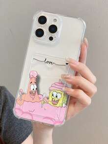 SpongeBob SquarePants 1pc Cute & Fun Transparent Card Holder, Ice Cream, Spongebob, Star Line, Heart Pattern Shockproof Phone Case Compatible With Apple 11/12/12 Pro Max/14 Pro Max/15/15 Pro/16/16 Pro Max - Multicolor - View 8