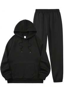 Black Slogan Hooded Sweatshirt Set! Personalized Print+Hooded Design, Easy To Go Out And Stay At Home In Daily Life, A Set That Can Handle Lazy People's Fashion, And The Relaxed Attitude Is Directly FilledBlack Slogan Hooded Sweatshirt Set! Personalized Print+Hooded Design, Easy To Go Out And Stay At Home In Daily Life, A Set That Can Handle Lazy People's Fashion, And The Relaxed Attitude Is Directly Filled - màu đen - Xem 2