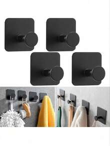 1/2/4 Stücke quadratische Klebehaken, ohne Bohren an der Wand montierte Handtuchhaken, Aufhängevorrichtung, Duschorganizer, unverzichtbar für Zuhause & Wohnung, Badezimmer & Küche Aufbewahrung Badezimmer Accessoires - Schwarz - Übersicht 2