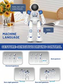 1个可编程遥控机器人玩具，智能行走唱歌跳舞机器人玩具，带手势感应功能，可充电，太空宇航员机器人玩具，适合3-12岁男孩女孩，是圣诞节、万圣节、复活节、新年、生日的绝佳礼物