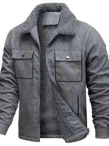 Men's Suede Jacket With Fleece Lining, Autumn/Winter, Thick, High-Quality Jacket - Xám - Xem 1